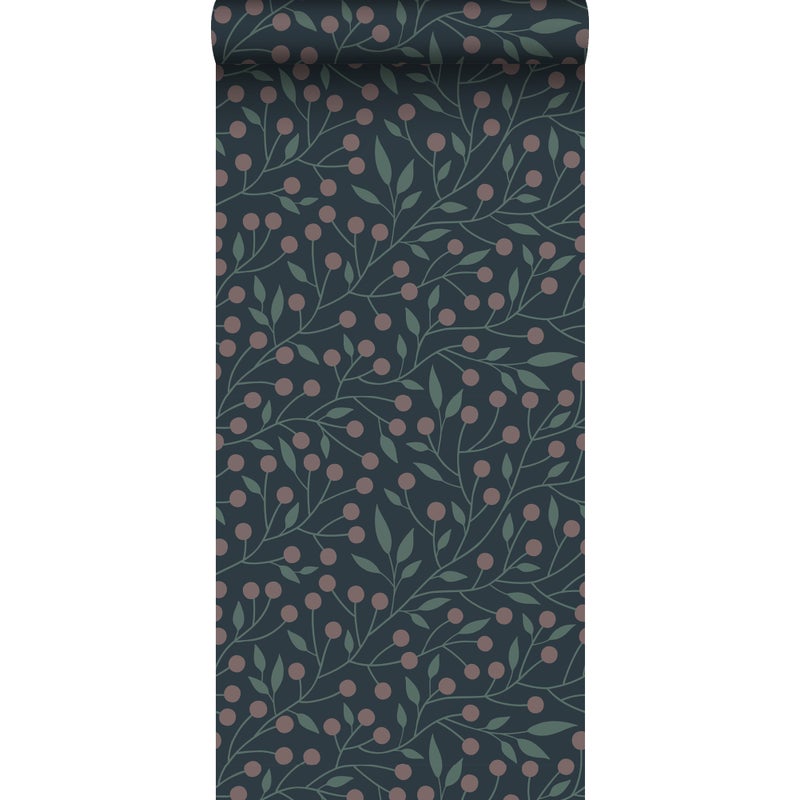 Tapeta kwiatowy wzór ciemnoniebieskimIróżowym - 50 x 900 cm - ESTAHOME