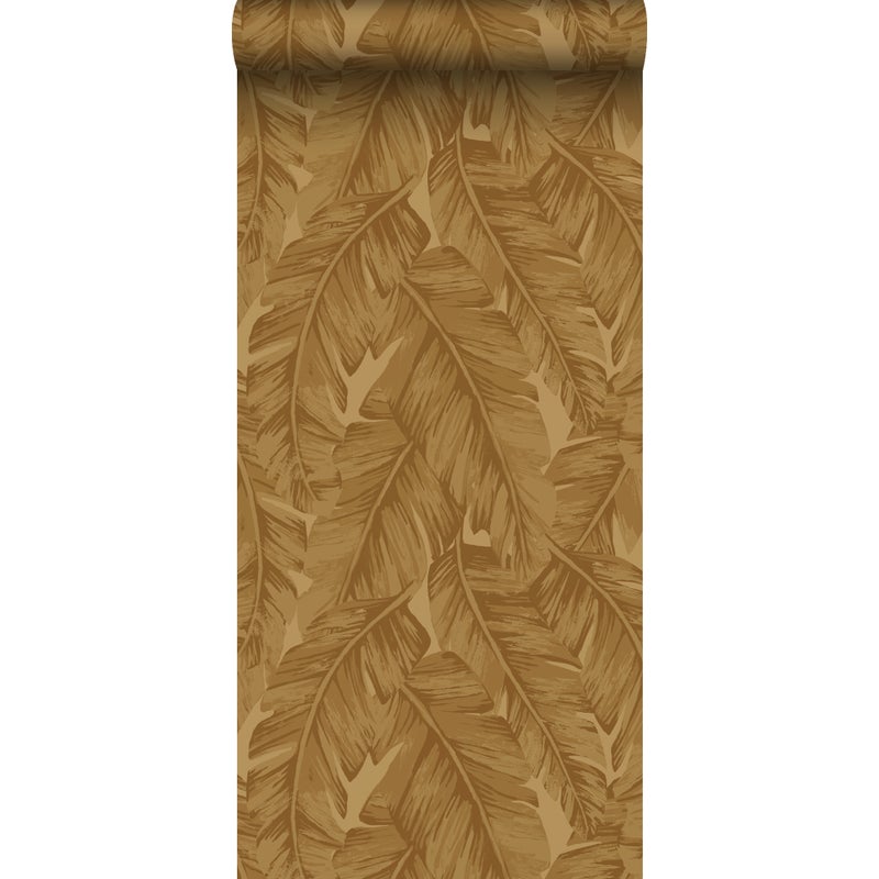 Tapeta flizelinowa z ekoteksturą liście palmowe ochry żółtej - 50 x 900 cm - ORIGIN