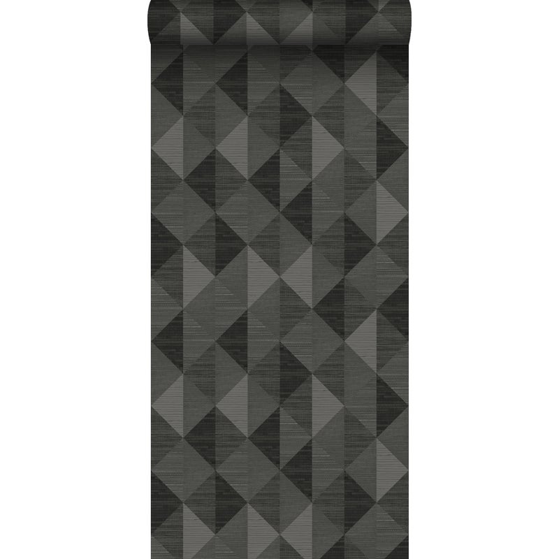 Tapeta flizelinowa z ekoteksturą tkanina z trawy w graficznym motywie 3D antracytowym - 50 x 900 cm - ORIGIN