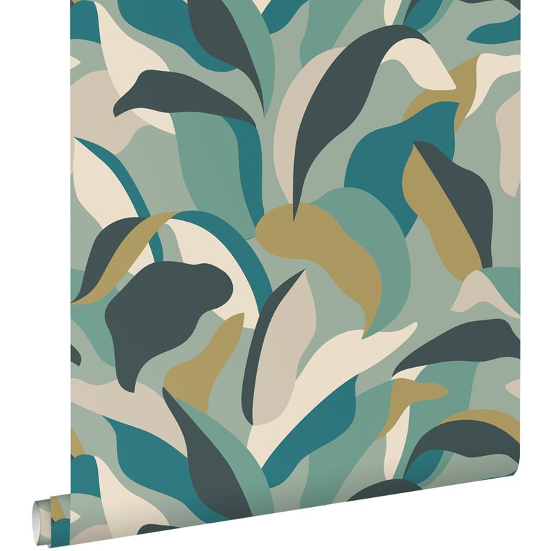 Tapeta tropikalne liście morskiej zieleniIpetrol blue - 50 x 900 cm - ESTAHOME
