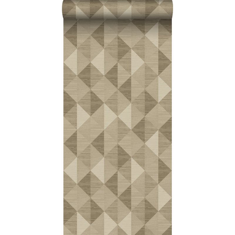 Tapeta flizelinowa z ekoteksturą tkanina z trawy w graficznym motywie 3D beżowym - 50 x 900 cm - ORIGIN