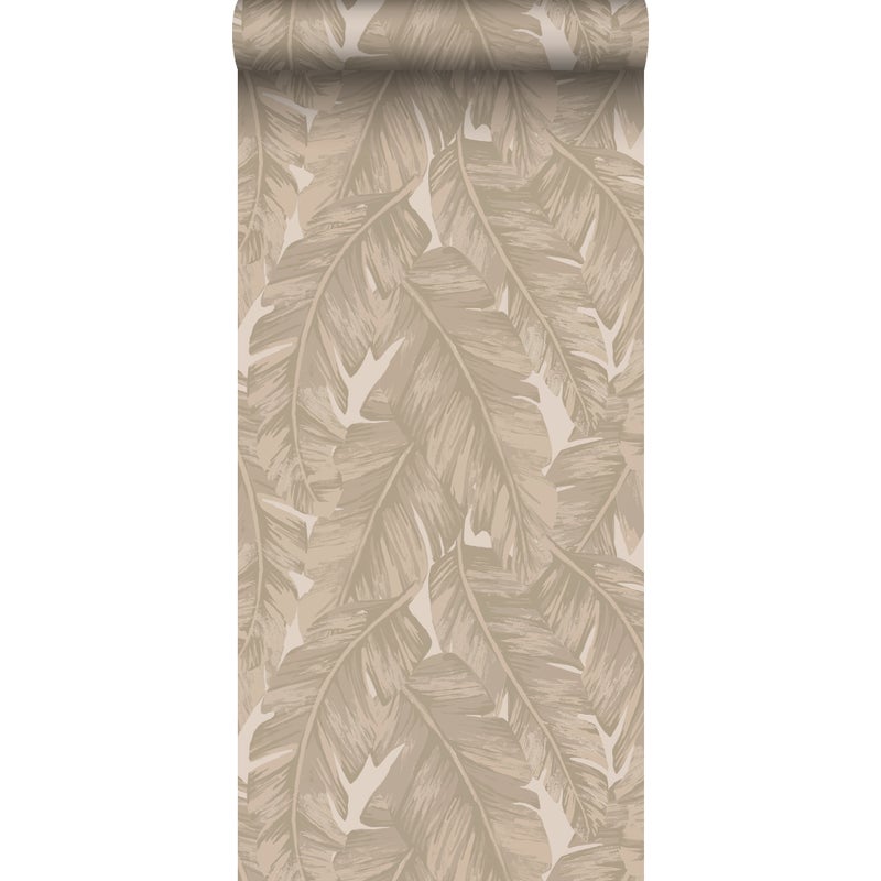 Tapeta flizelinowa z ekoteksturą liście palmowe beżowym - 50 x 900 cm - ORIGIN