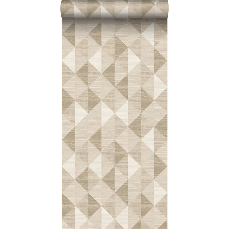 Tapeta flizelinowa z ekoteksturą tkanina z trawy w graficznym motywie 3D piaskowego beżu - 50 x 900 cm - ORIGIN