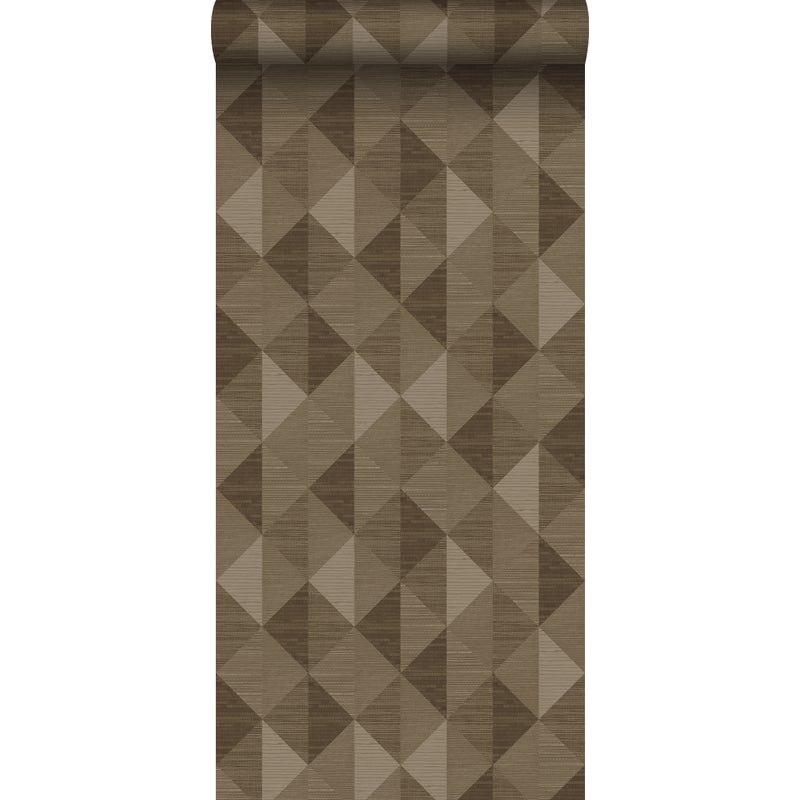 Tapeta flizelinowa z ekoteksturą tkanina z trawy w graficznym motywie 3D brązowym - 50 x 900 cm - ORIGIN