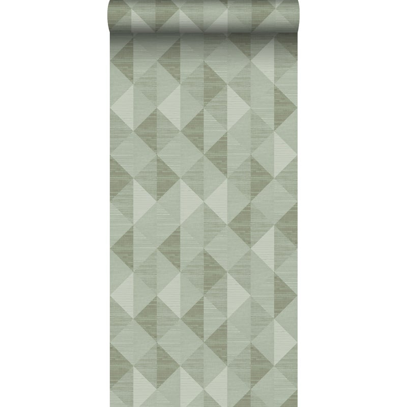 Tapeta flizelinowa z ekoteksturą tkanina z trawy w graficznym motywie 3D jasnoszarym zielonym - 50 x 900 cm - ORIGIN