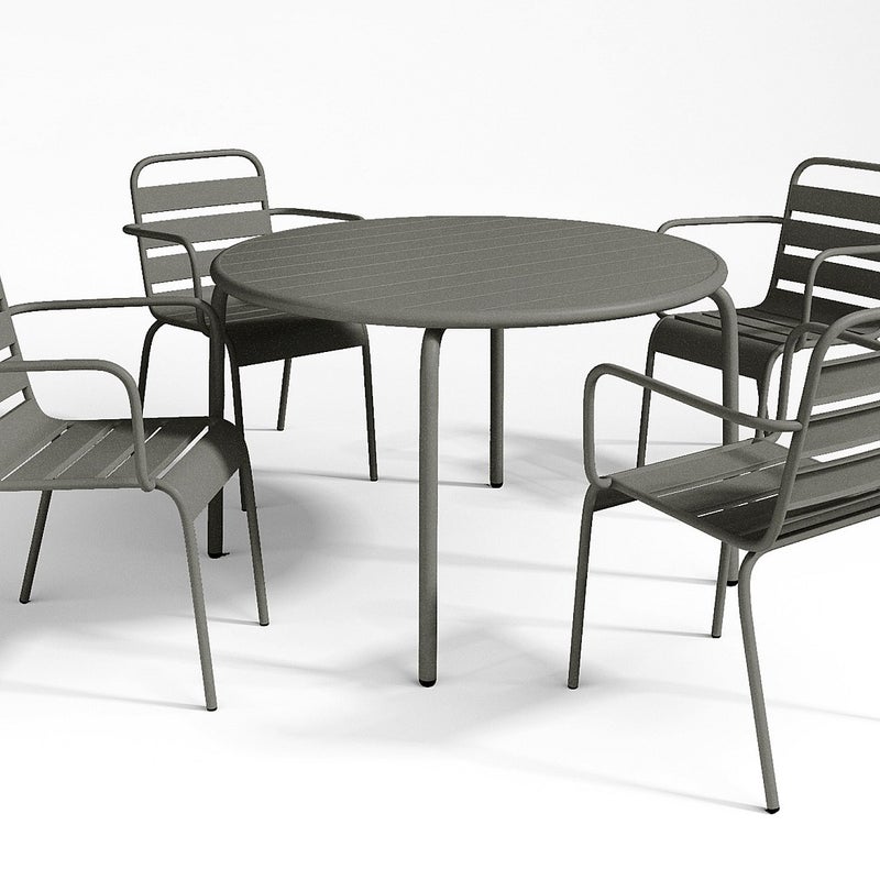 Metalowa jadalnia ogrodowa - stół dł.110cm i 4 sztaplowane fotele - Ciemnoszary - MIRMAND