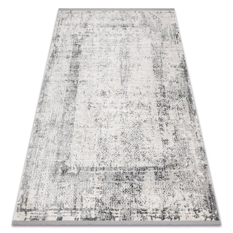 Dywan TULS nowoczesny, strukturalny, frędzle 51324 Vintage, przecierany, Ramka kość słoniowa / szary 240x330 cm