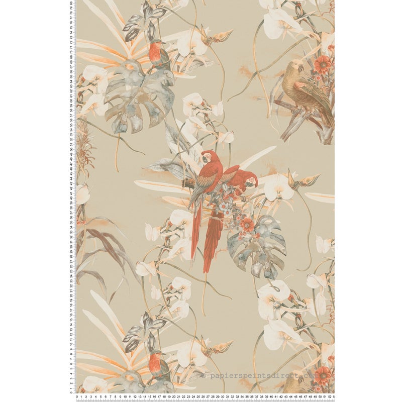 Tapeta ptak pomarańczowym,beżowymIbiałym - 53 cm x 10.05 m - LIVINGWALLS