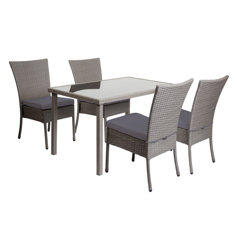 Zestaw z rattanu syntetycznego HWC-G19, zestaw balkonowy/lounge, 4 krzesła + stół, 120 x 75 cm ~ szary, poduszki ciemnoszare