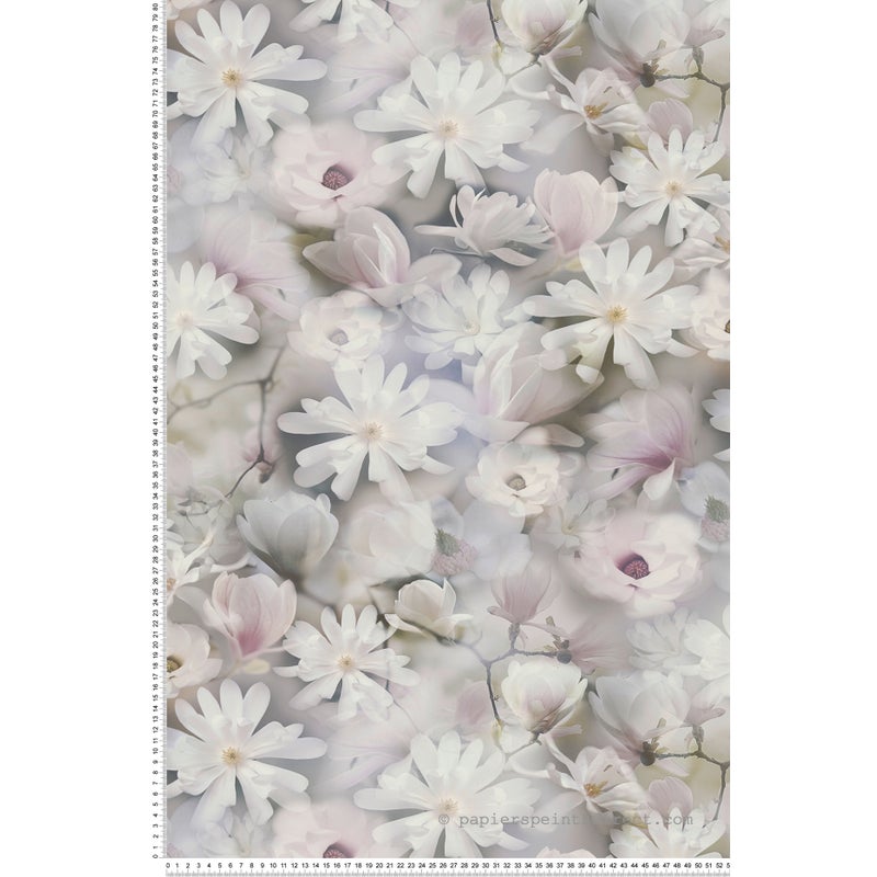 Tapeta kwiatowy wzór w pastelowych kolorach,białymIzielonym - 53 cm x 10.05 m - LIVINGWALLS