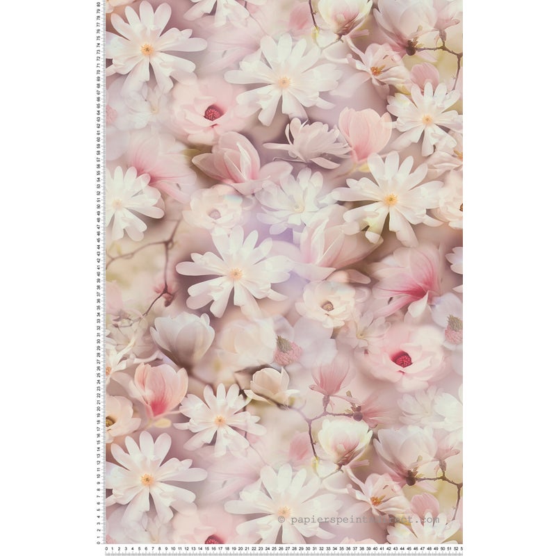 Tapeta kwiatowy wzór w wielu kolorach,białym,różowymIzielonym - 53 cm x 10.05 m - LIVINGWALLS