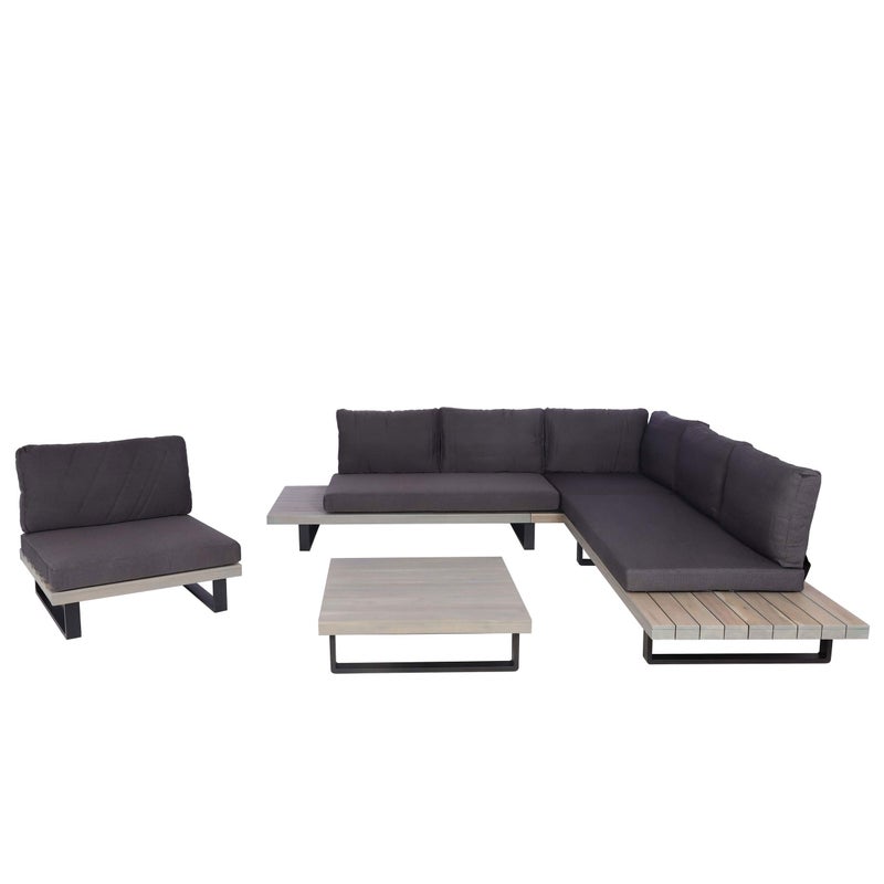 Zestaw ogrodowy z fotelem HWC-H54, zestaw wypoczynkowy sofa, drewno akacjowe MVG aluminium ~ szary, ciemnoszara tapicerka