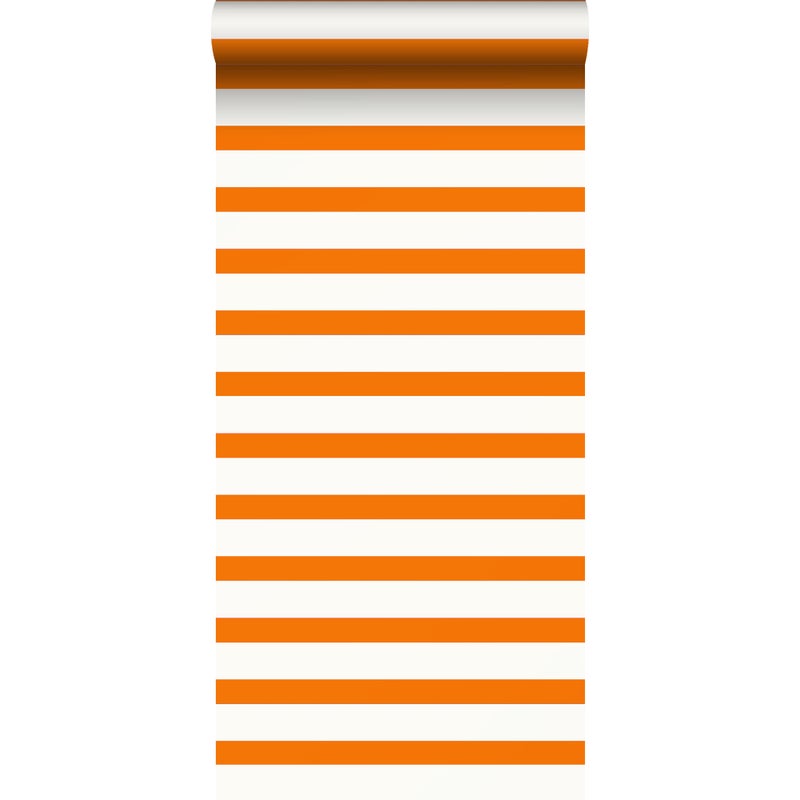 Tapeta paski pomarańczowymIbiałym - 53 cm x 10.05 m - ESTAHOME
