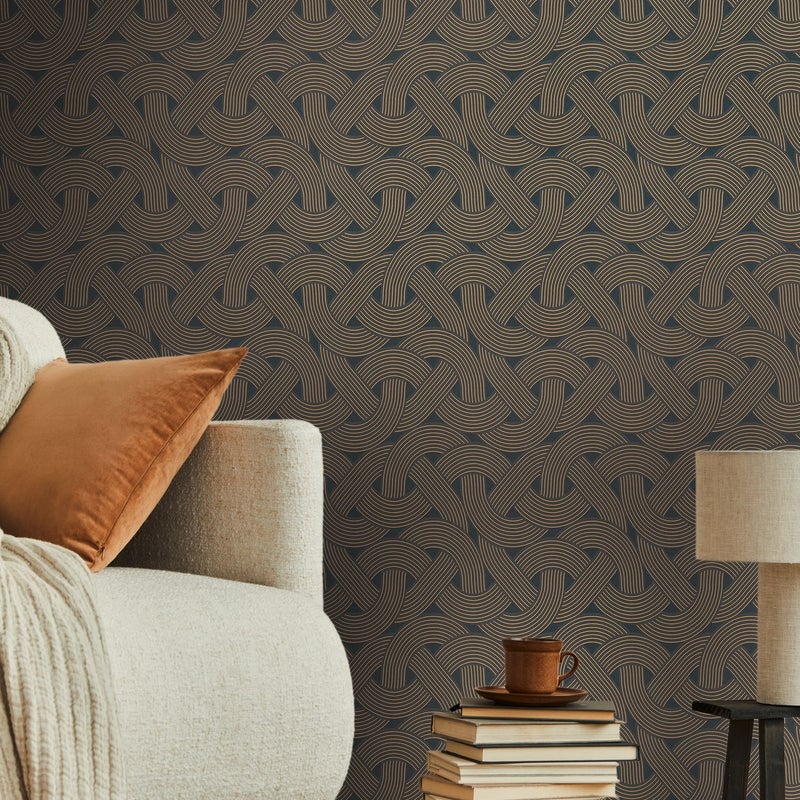 Tapeta motyw art déco czarnymIzłotym - 53 cm x 10.05 m - LIVINGWALLS