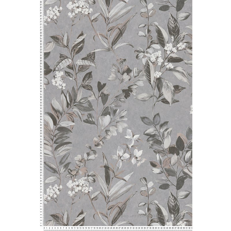 Tapeta kwiatowy wzór szarym,białym,czarnymIbeżowym - 53 cm x 10.05 m - LIVINGWALLS