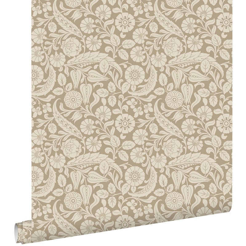 Tapeta kwiatowy wzór ciemny beż - 50 x 900 cm - ESTAHOME