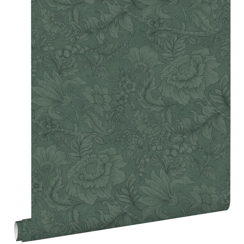 Tapeta kwiatowy wzór ciemnej zieleni - 53 cm x 10.05 m - ESTAHOME