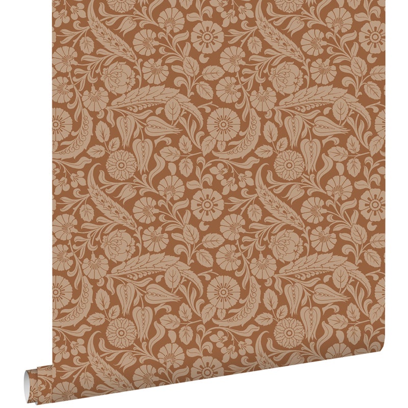 Tapeta kwiatowy wzór terakota brązowy - 50 x 900 cm - ESTAHOME