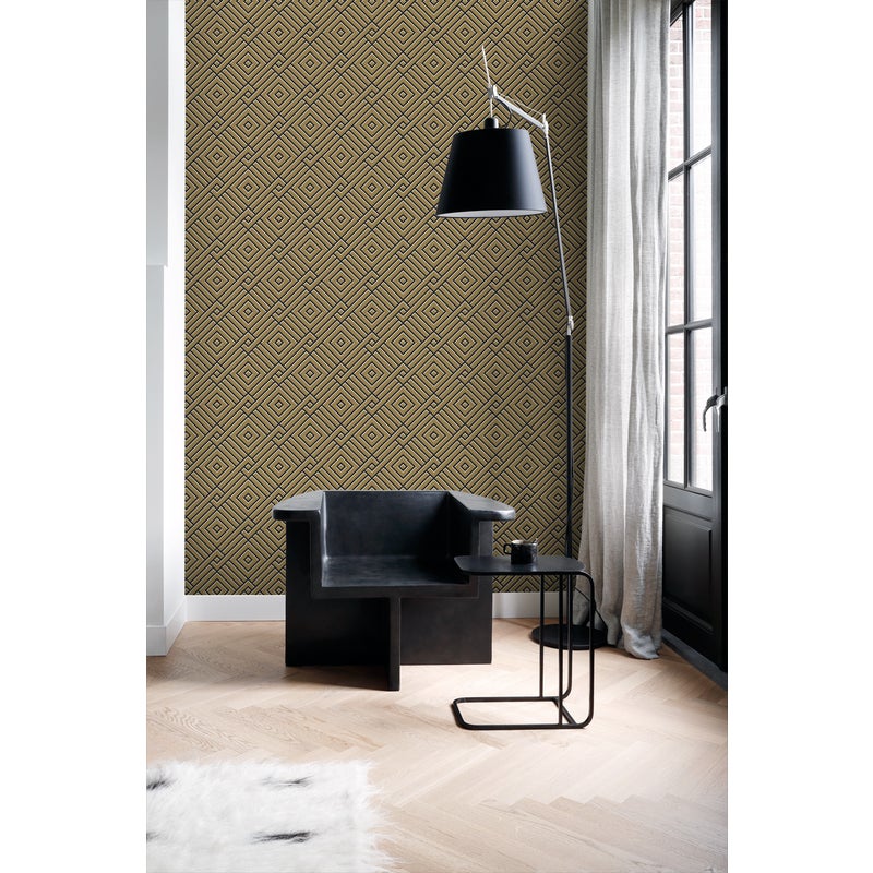 Tapeta motyw graficzny 3D złotymIczarnym - 50 x 900 cm - ORIGIN