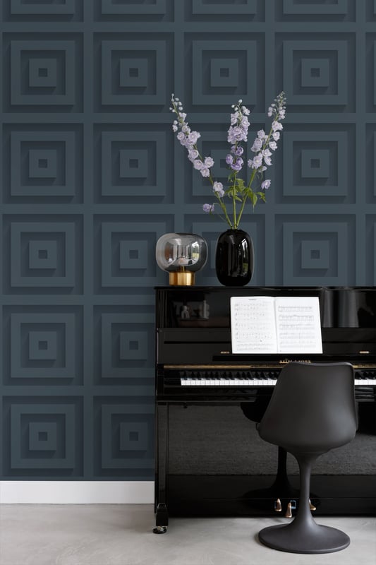 Tapeta kwadraty 3D ciemnoniebieskim - 50 x 900 cm - ORIGIN