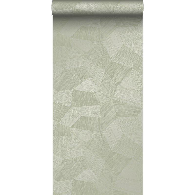 Tapeta graficzny motyw 3D jasnoszarym zielonym - 53 cm x 10.05 m - ORIGIN