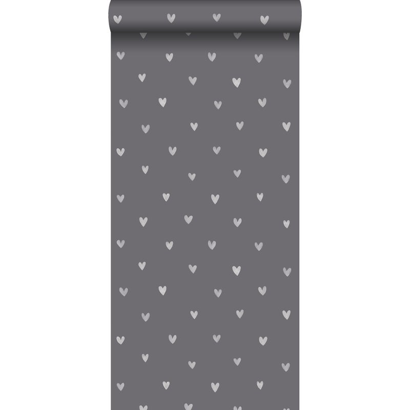 Tapeta serca konfetti ciemnoszarym - 53 cm x 10.05 m - WALLS4YOU
