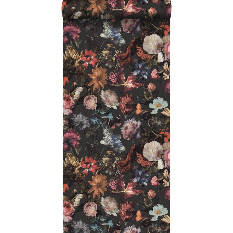 Tapeta kwiatowy wzór szarym,różowymIniebieskim - 53 cm x 10.05 m - WALLS4YOU