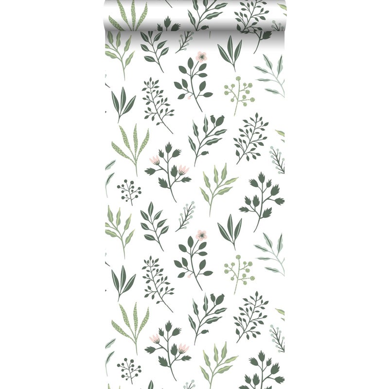 Tapeta kwiaty polne zielonymIbiałym - 53 cm x 10.05 m - WALLS4YOU