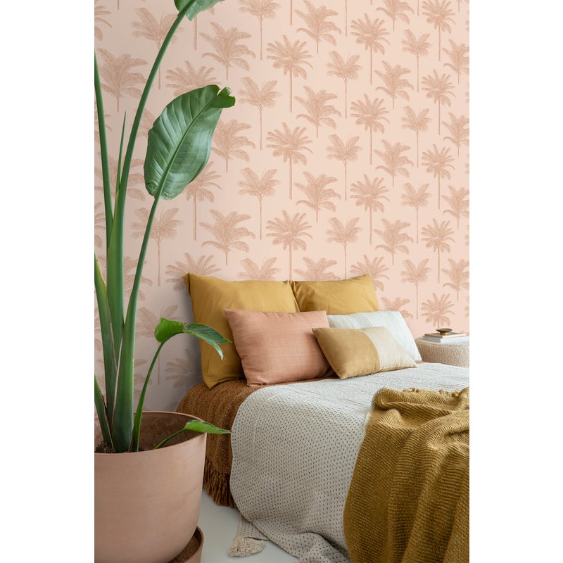 Tapeta palmy terakoty różowej - 53 cm x 10.05 m - ESTAHOME