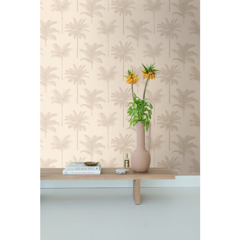 Tapeta palmy beżowym - 53 cm x 10.05 m - ESTAHOME