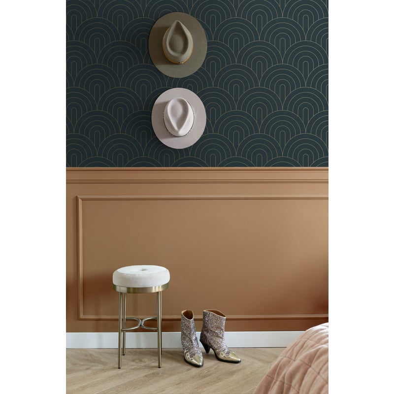 Tapeta motyw art déco ciemnoniebieskim - 53 cm x 10.05 m - ESTAHOME