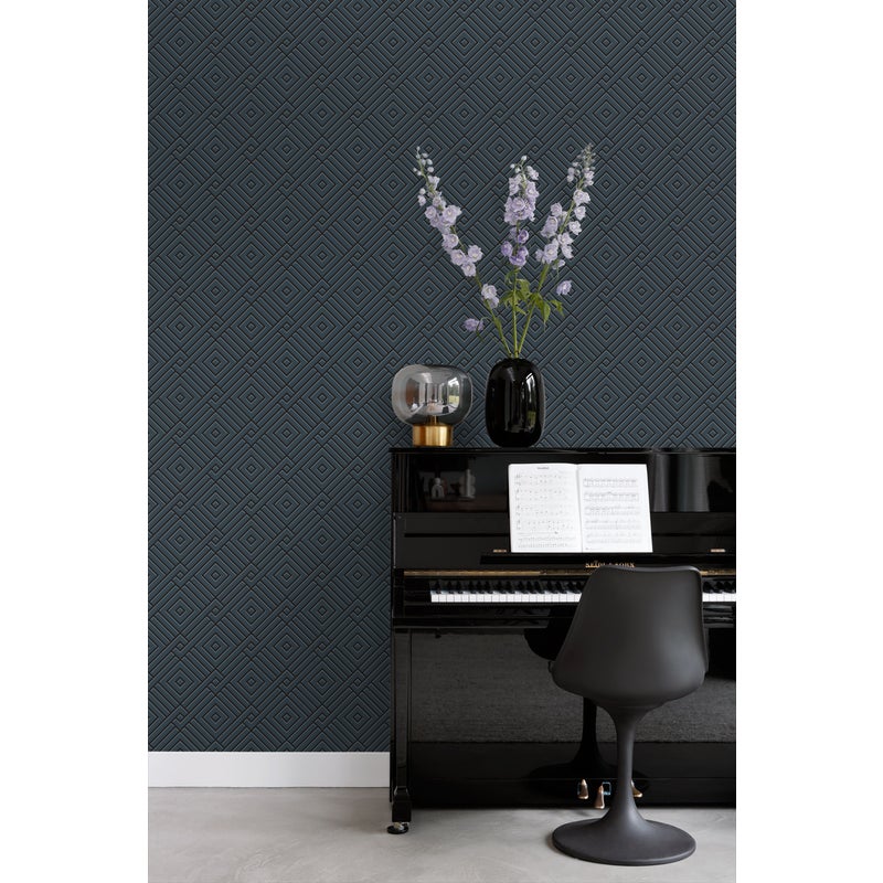 Tapeta motyw graficzny 3D ciemnoniebieskim - 50 x 900 cm - ORIGIN