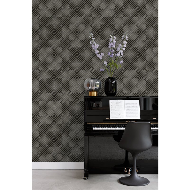 Tapeta motyw graficzny 3D szaro-szarymIczarnym - 50 x 900 cm - ORIGIN