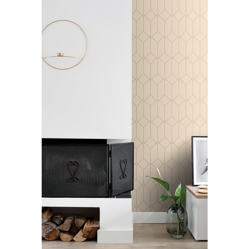 Tapeta motyw art déco złotymIbeżowym - 53 cm x 10.05 m - ESTAHOME