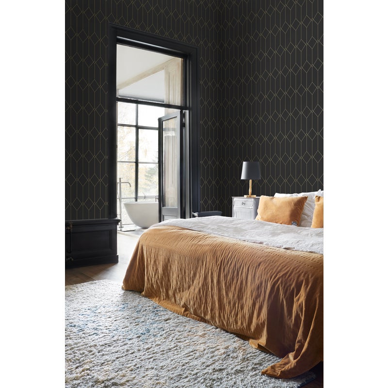 Tapeta motyw art déco czarnymIzłotym - 53 cm x 10.05 m - ESTAHOME