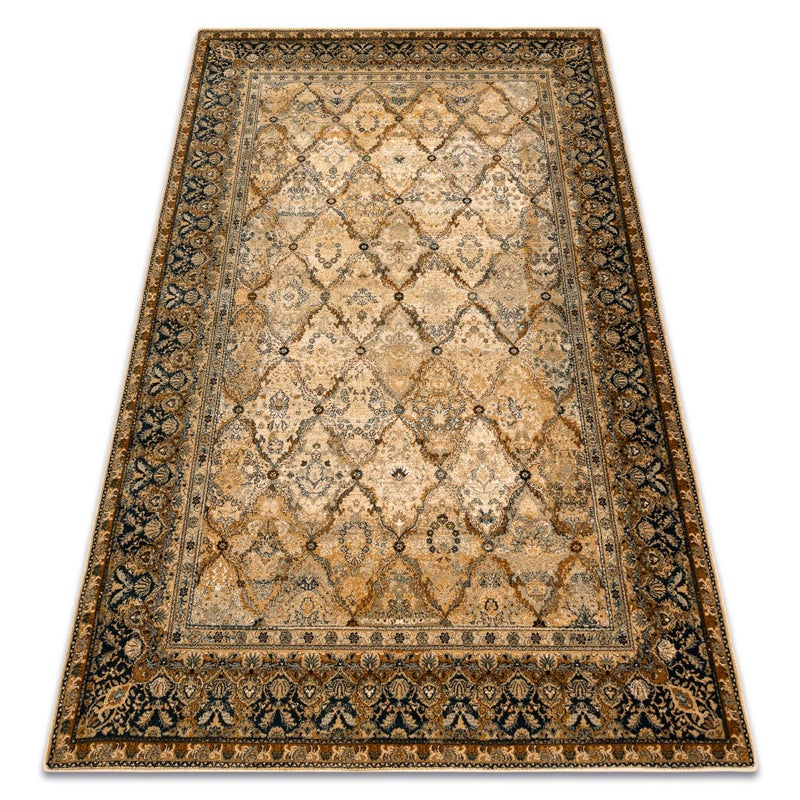 Dywan wełniany OMEGA Grenada Ramka, romby, orientalny - koniak 135x200 cm