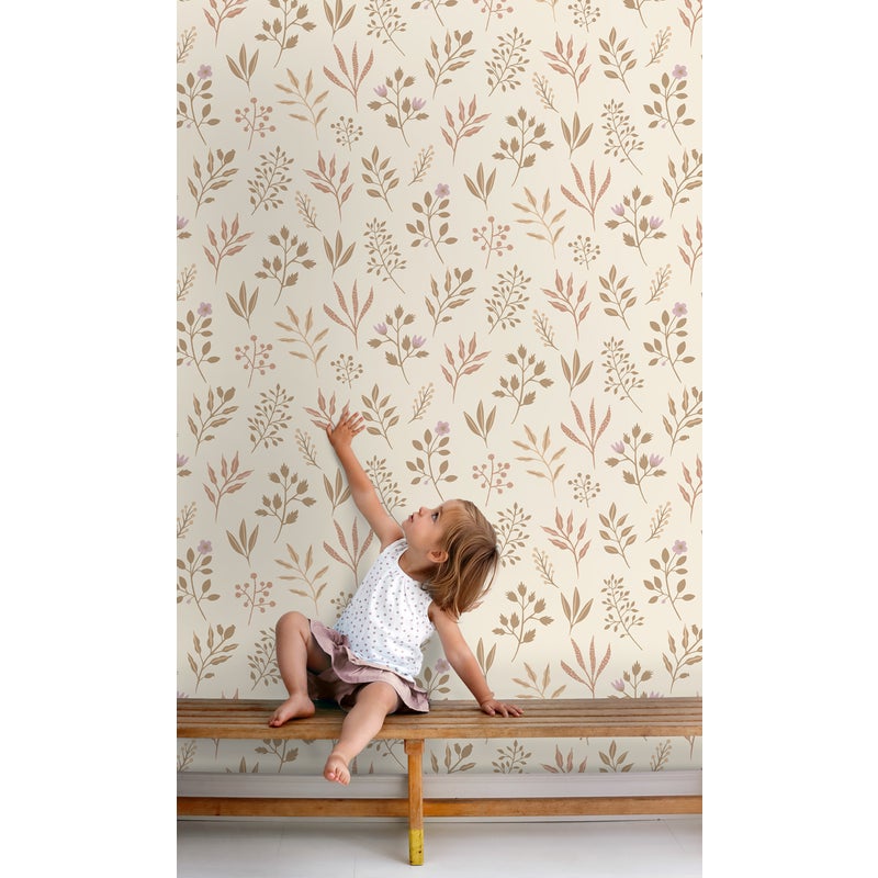 Tapeta kwiatowy wzór w stylu skandynawskim beżowym - 53 cm x 10.05 m - ESTAHOME