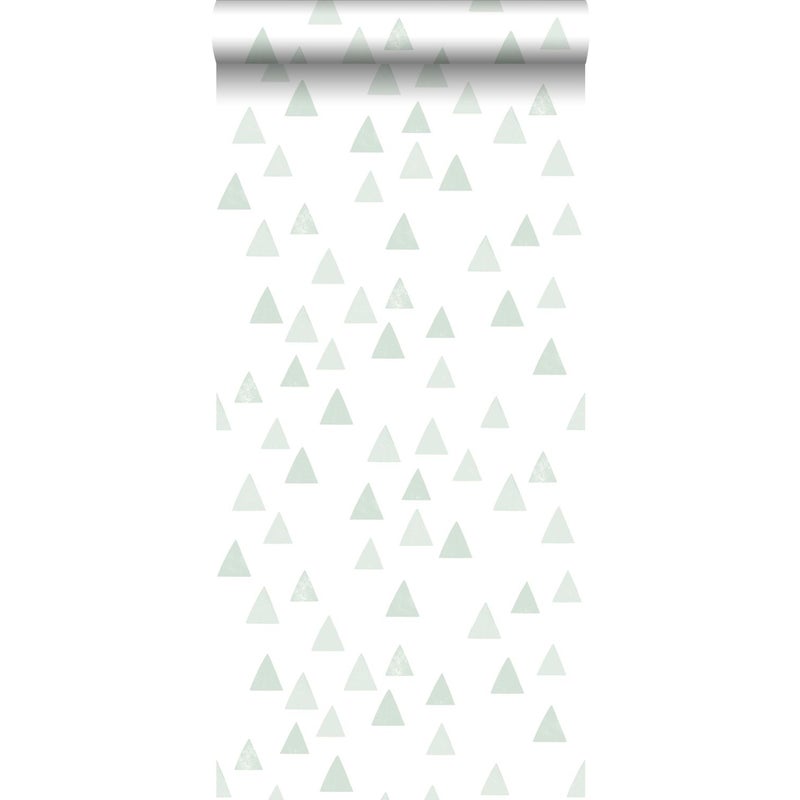 Tapeta trójkąty jasnozielonymIbiałym - 53 cm x 10.05 m - WALLS4YOU