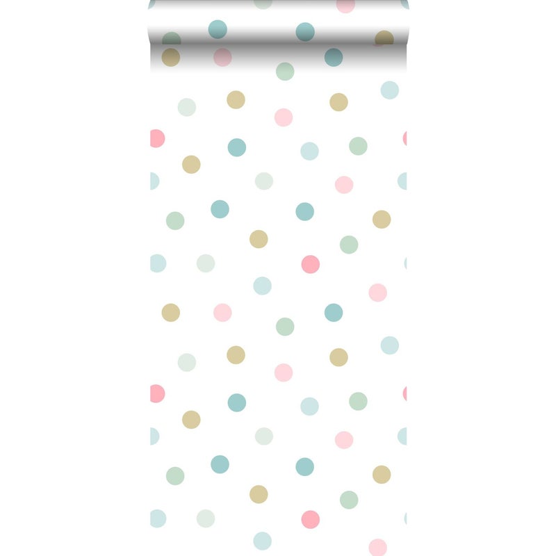 Tapeta duże kropki niebieskim,zielonymIróżowym - 53 cm x 10.05 m - WALLS4YOU