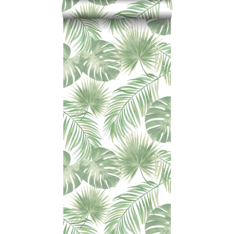 Tapeta tropikalne liście jasnozielonym - 53 cm x 10.05 m - WALLS4YOU