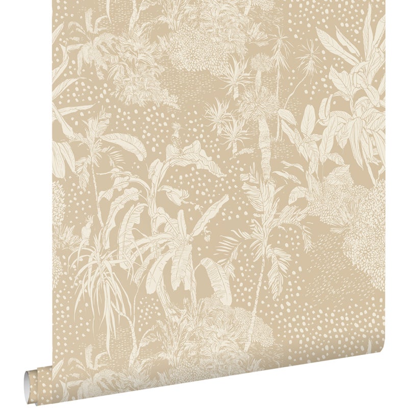 Tapeta tropikalne liście jasnego beżu - 50 x 900 cm - ESTAHOME