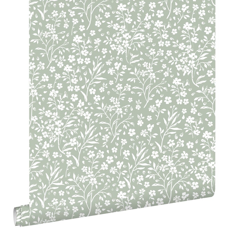 Tapeta kwiaty miętowej zieleni - 50 x 900 cm - ESTAHOME