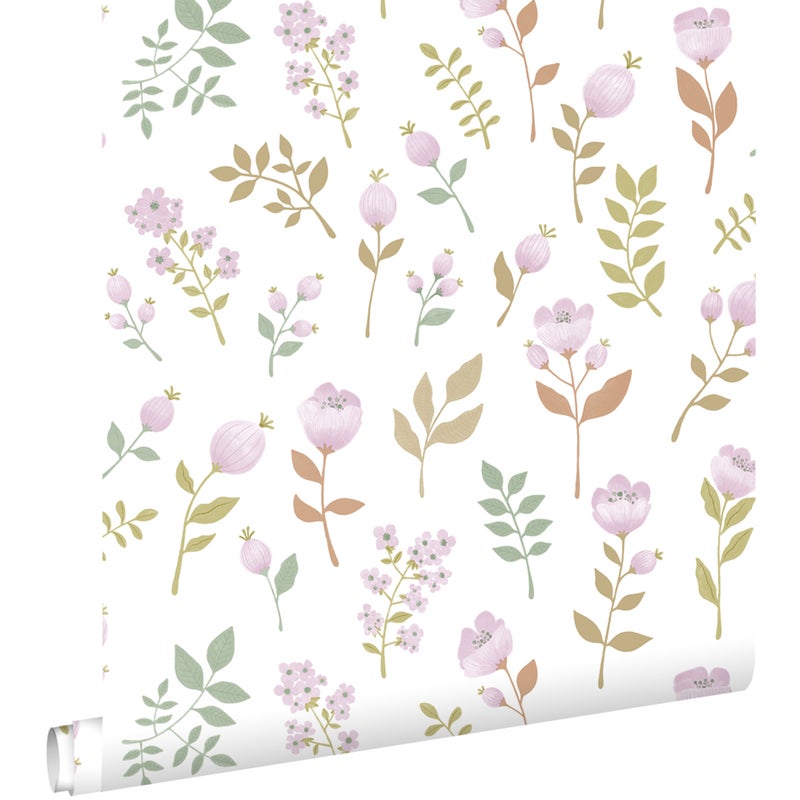 Tapeta kwiaty liliowo fioletowymIszaro zielonym - 50 x 900 cm - ESTAHOME