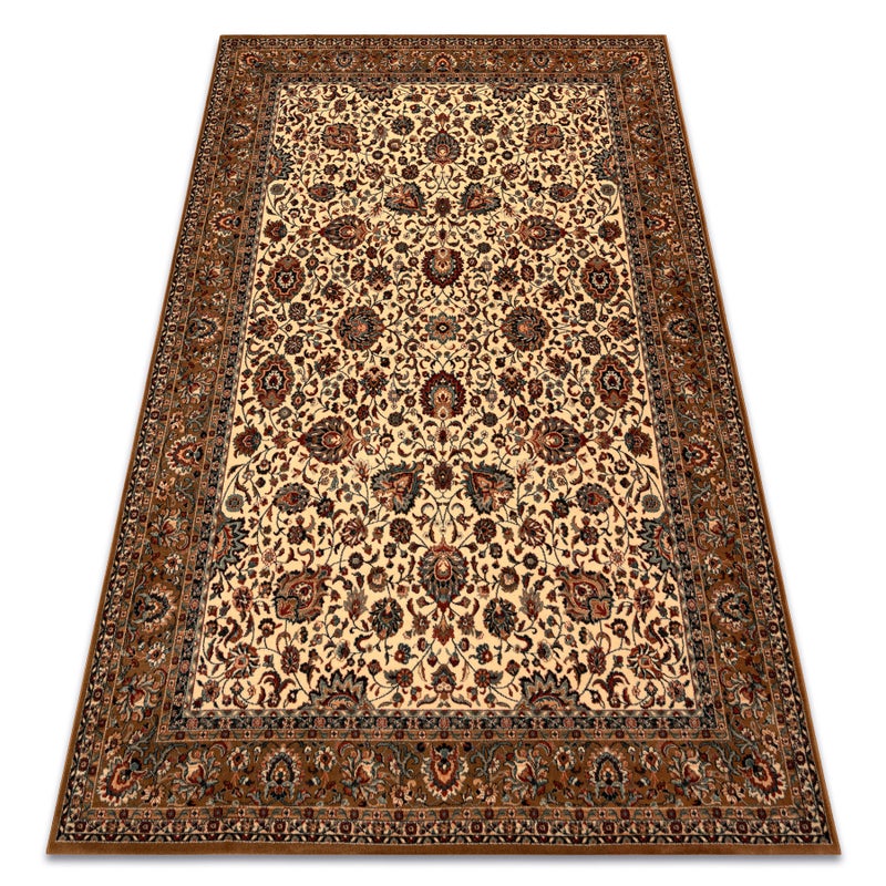 Dywan wełniany KASHQAI 4362 103 Kwiaty, ramka beż / bordo 67x130 cm