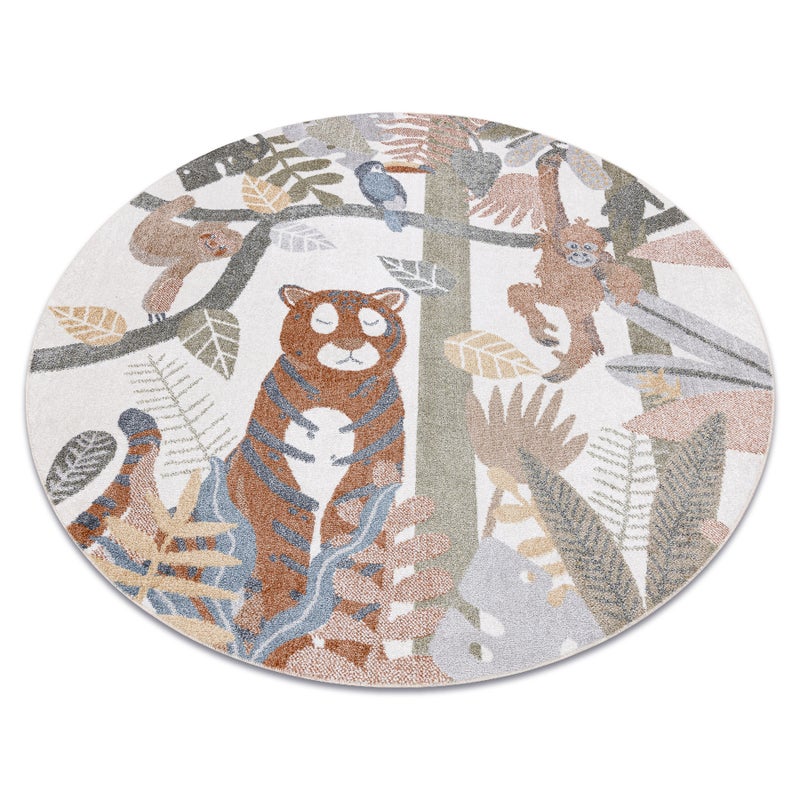 Dywan BONO 8426 koło Dżungla, dzikie zwierzęta kremowy / ciemne złoto koło 140 cm