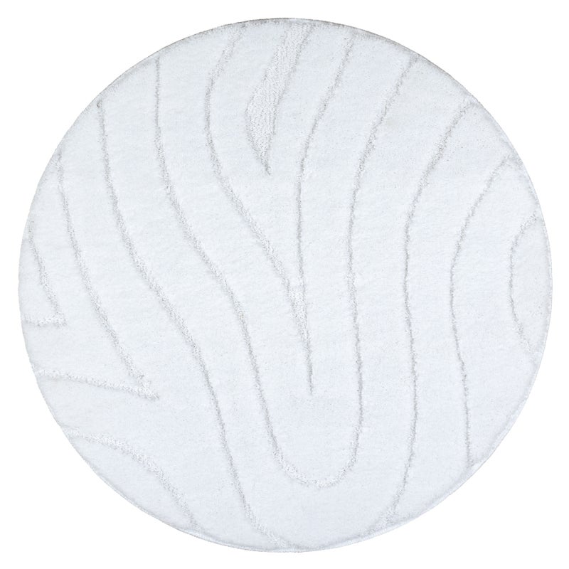 Dywan łazienkowy SUPREME koło WAVES fale, antypoślizgowy, miękki - biały koło 67 cm