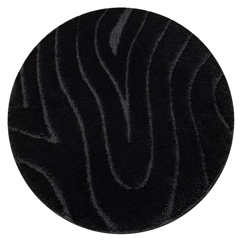 Dywan łazienkowy SUPREME koło WAVES fale, antypoślizgowy, miękki - czarny koło 50 cm