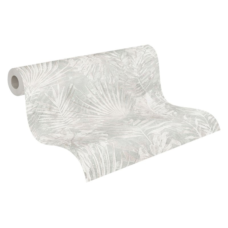 Tapeta tropikalne liście szarym,beżowymIbiałym - 53 cm x 10.05 m - A.S. CRÉATION