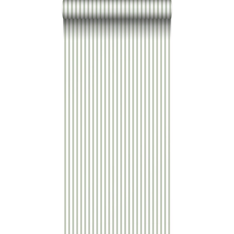 Tapeta paski szaro-oliwkowymIbiałym - 53 cm x 10 m - SANDERS & SANDERS