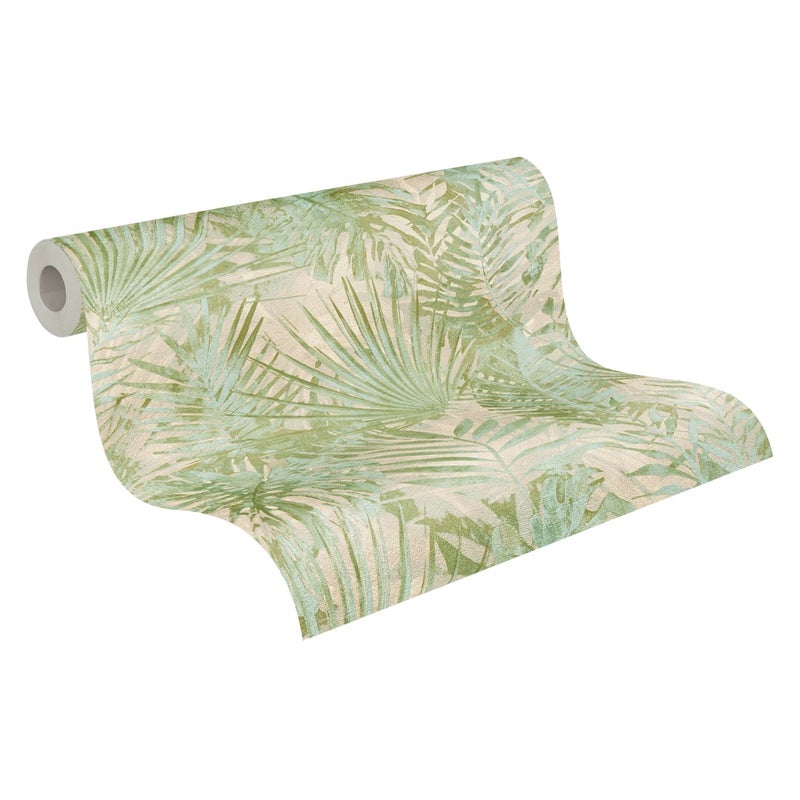 Tapeta tropikalne liście zielonymIbeżowym - 53 cm x 10.05 m - A.S. CRÉATION